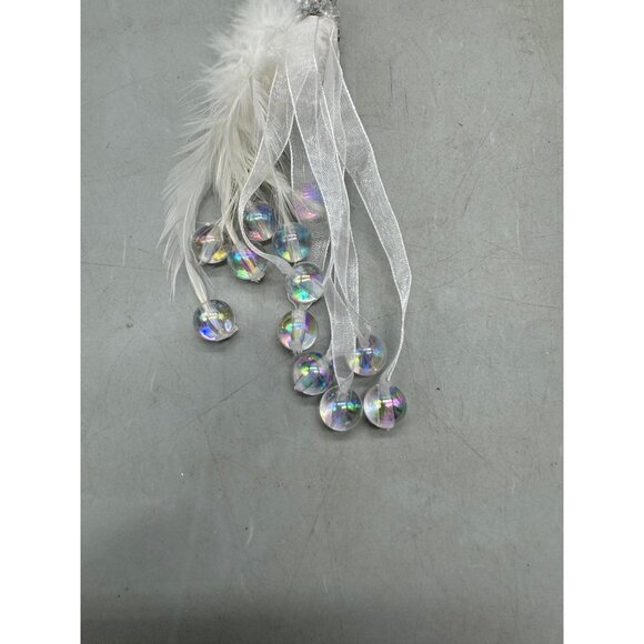 set of 2 plastic Snowflake Hanging Ornament With Feathers & Iridescent Beads - Picture 2 of 12